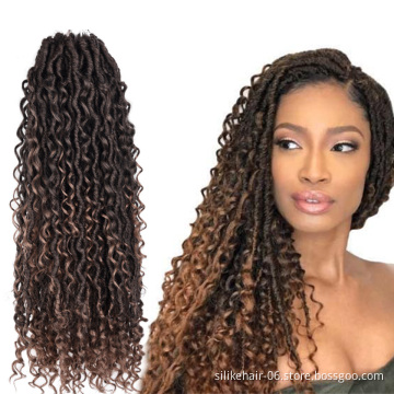 20 Strands 20inches Long Goddess Locs Crochet Twist Braids Hair Ombre Brown Braiding Hair Women Synthetic Hair Extensions